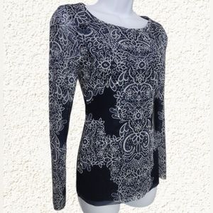 INC INTERNATIONAL CONCEPTS SEMI SHEER NYLON TOP-SMALL-FLORAL RHINESTONE